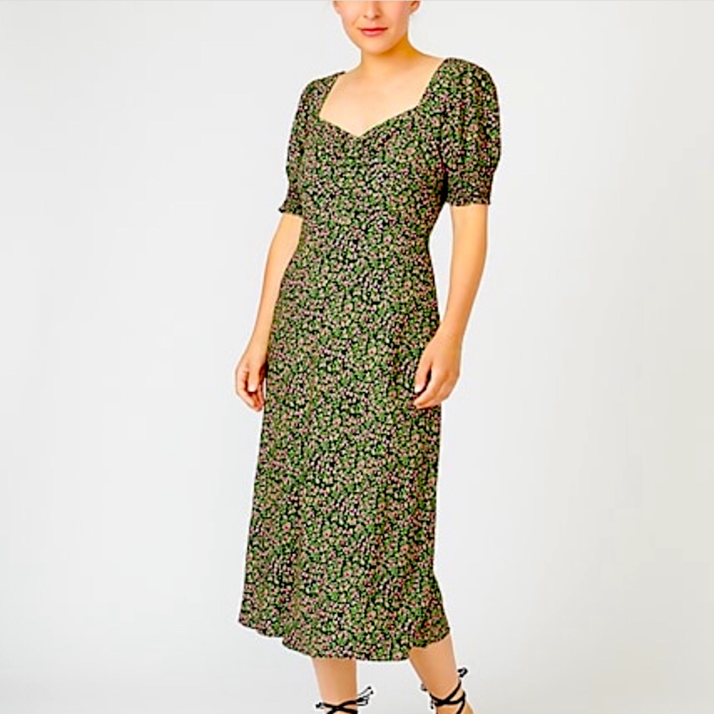 J.Crew!Smocked-sleeve midi dress in floral. NEW
